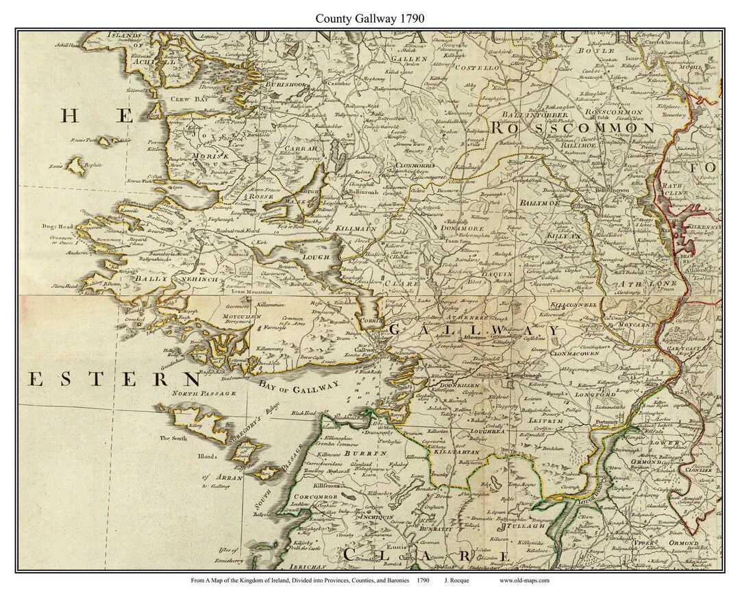 Roque Map County Galway - Ireland (gallway) - From 1790 Roque Map - Clan Names ...