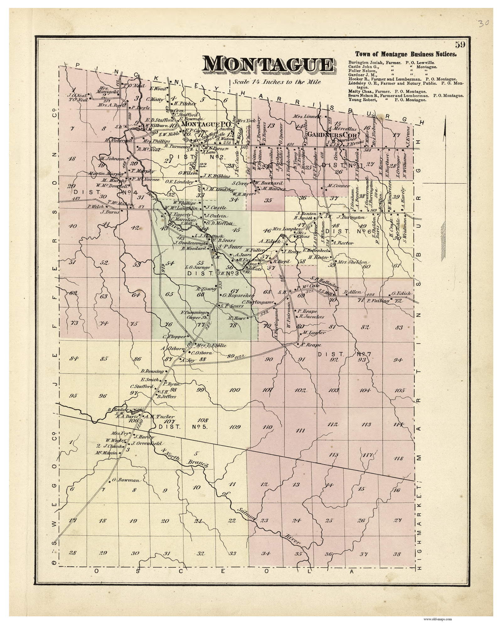 Montague 1875 Old Town Map Reprint Lewis County New York Etsy