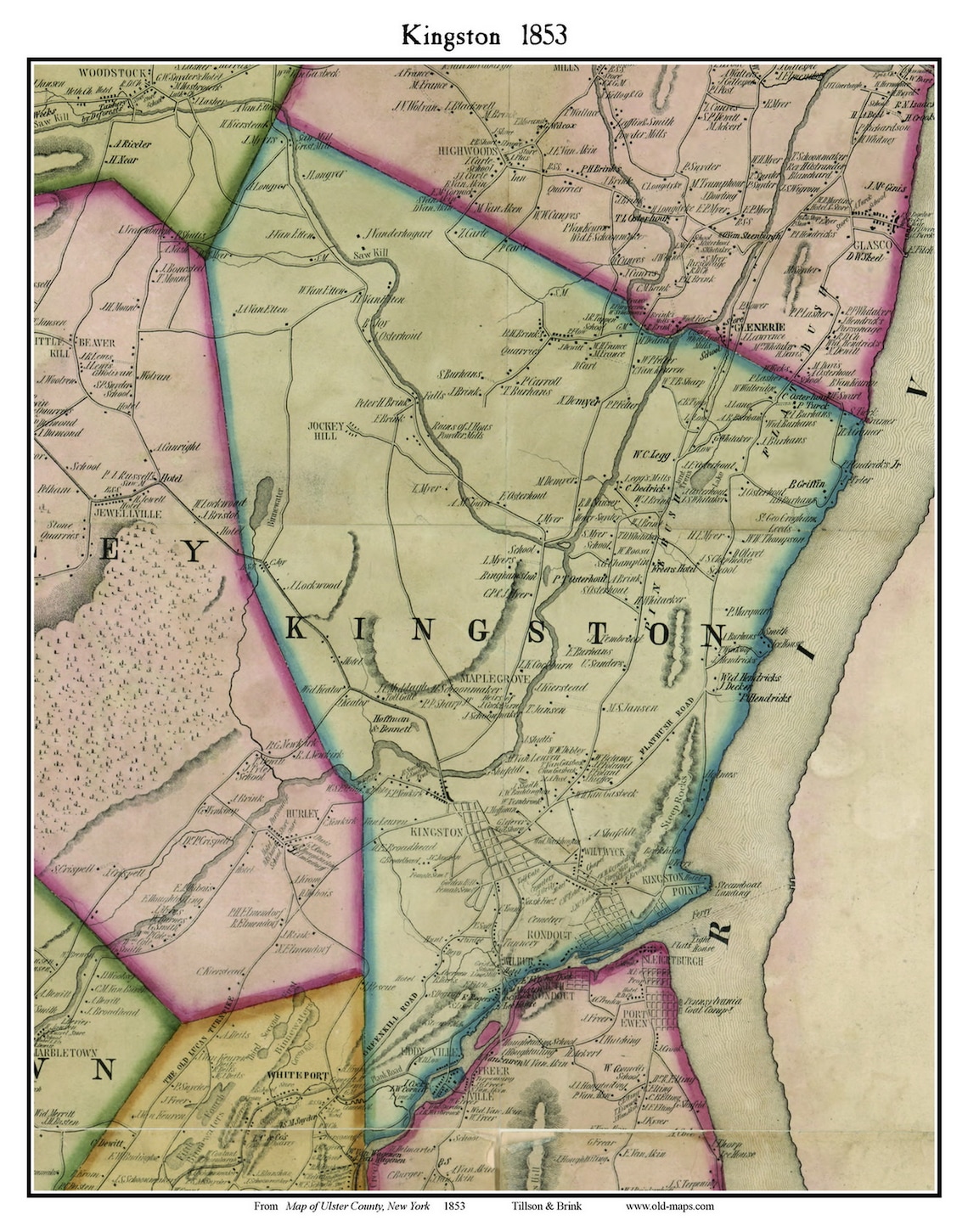 Kingston 1853 Old Town Map With Homeowner Names New York Wiltwyck