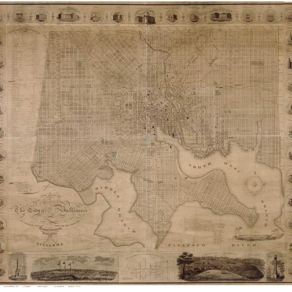 Baltimore   1822 map   Poppleton  Reprint