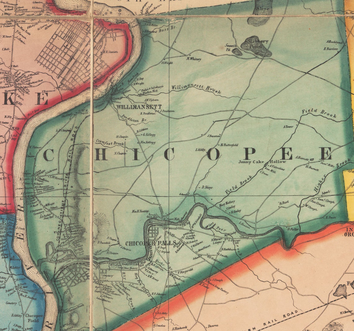Hampden County Massachusetts 1857 Old Wall Map Reprint with Etsy