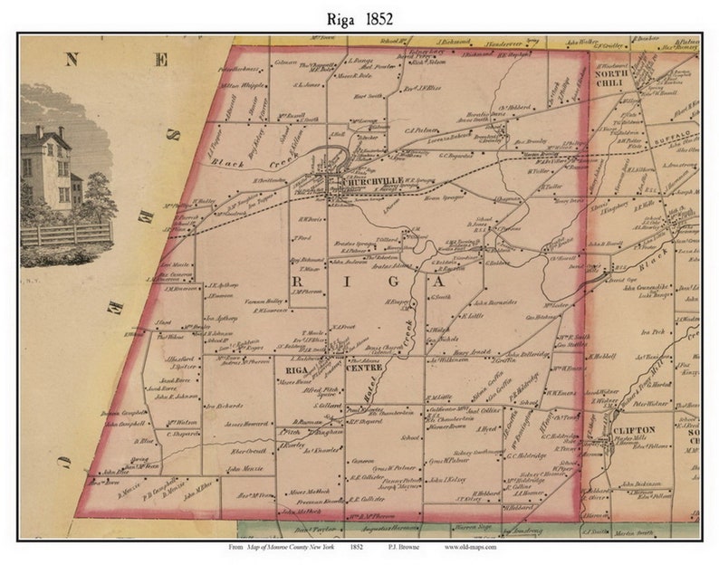 Riga 1852 Old Town Map With Homeowner Names New York Etsy