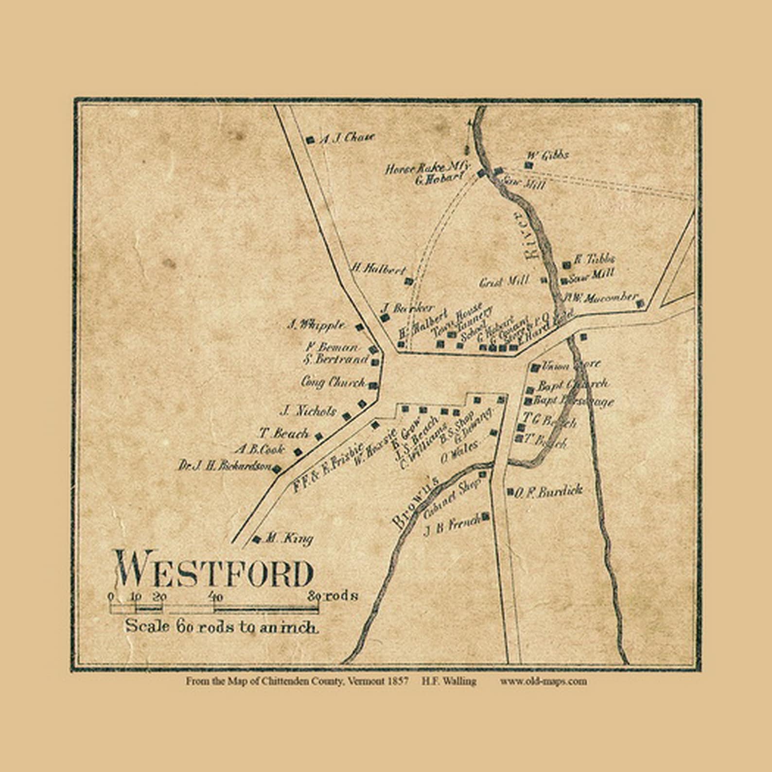 Westford Village 1857 Old Town Map with Homeowner Names Etsy México