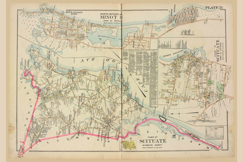 Scituate, Massachusetts 1903 Old Town Map Reprint, Minot, Mungos