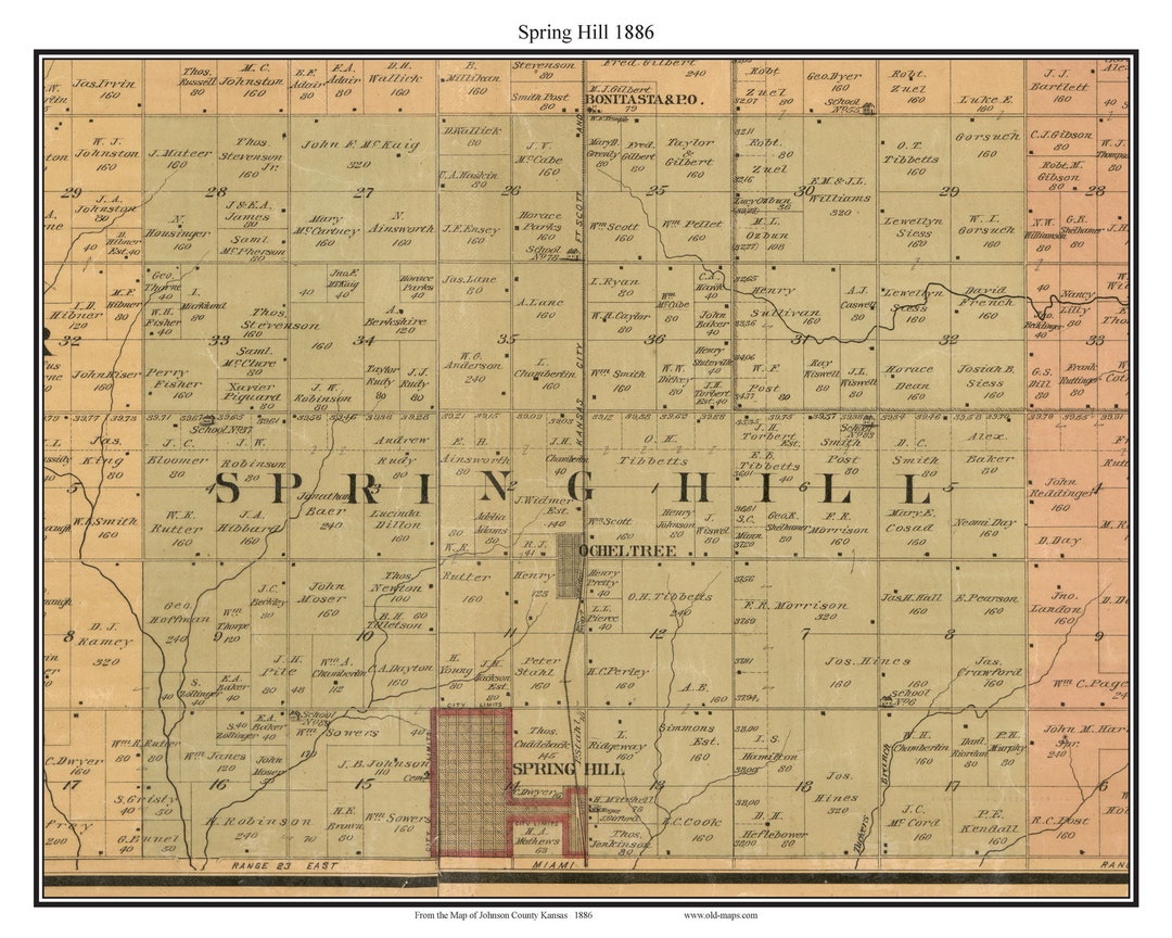 Spring Hill 1886 - Old Town Map With Homeowner Names Kansas City Kansas ...