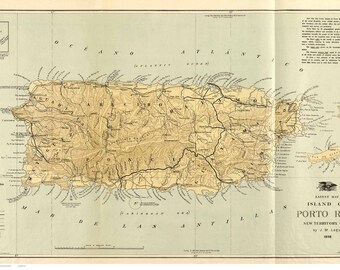 Puerto Rico 1898 Old Map - West Indies  Island - Caribbean