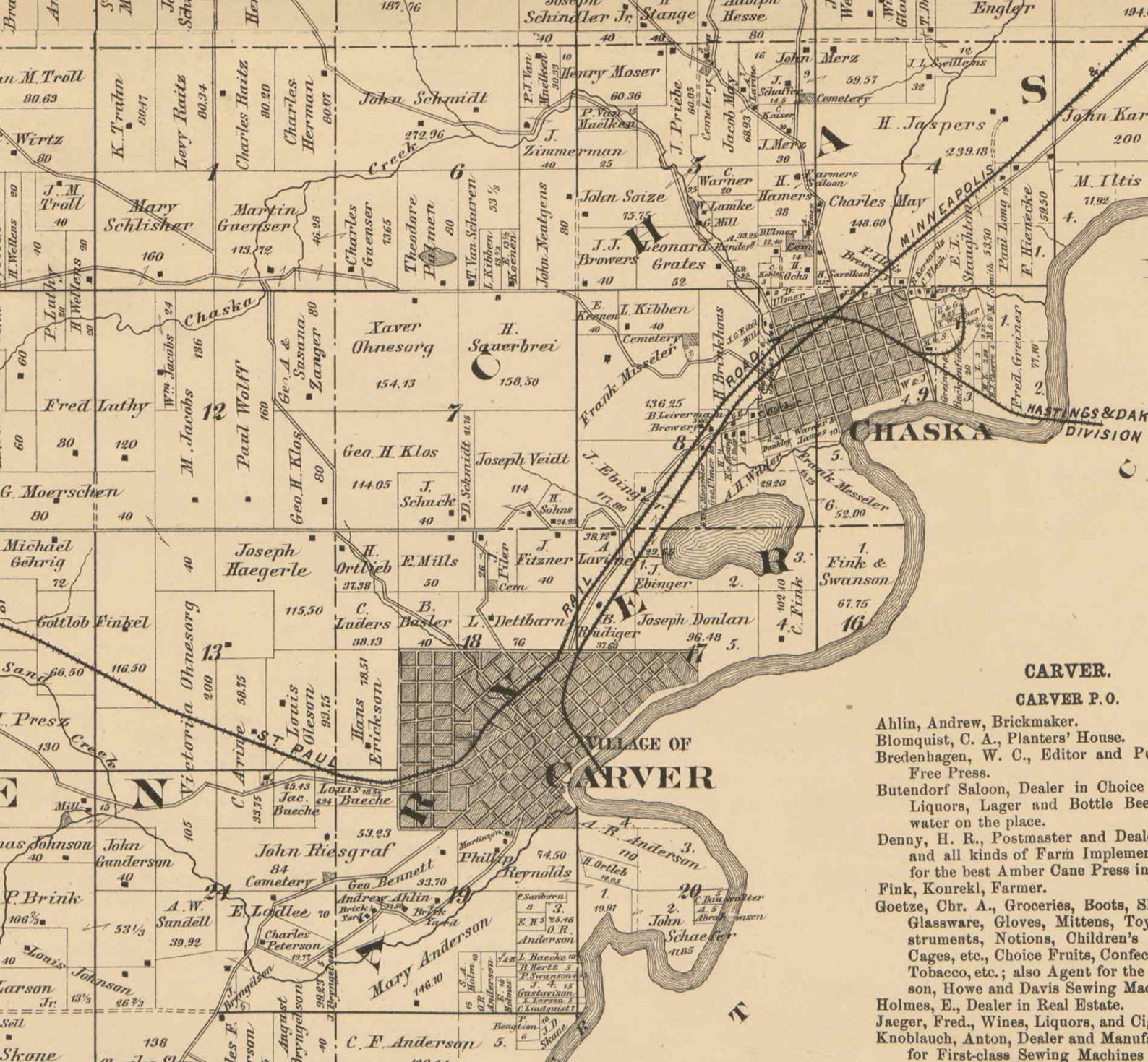 Carver County Minnesota 1880 Old Wall Map Reprint With Etsy