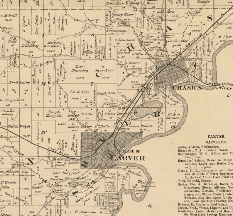 Carver County Minnesota 1880 Old Wall Map Reprint With Etsy