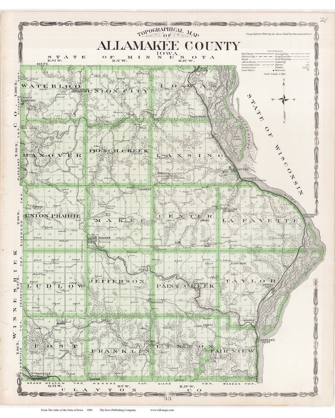 Allamakee County 1904 Old Town Map Reprint Iowa State Atlas Genealogy IA Atlas 021 Etsy