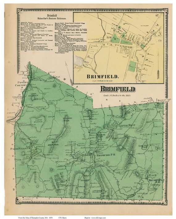 Brimfield 1870 Old Town Map Reprint Hampden County Etsy