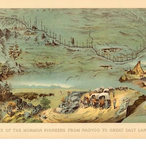 Mormon Pioneers Route 1846 1899  Utah Birds Eye View  Reprint