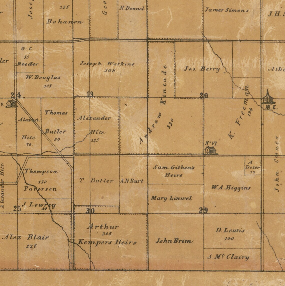 Rush County Indiana 1856 Old Wall Map Reprint With Landowner Etsy