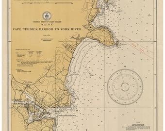 Cape Neddick to York River Maine 1935B Nautical Map Harbors 1 228 Reprint