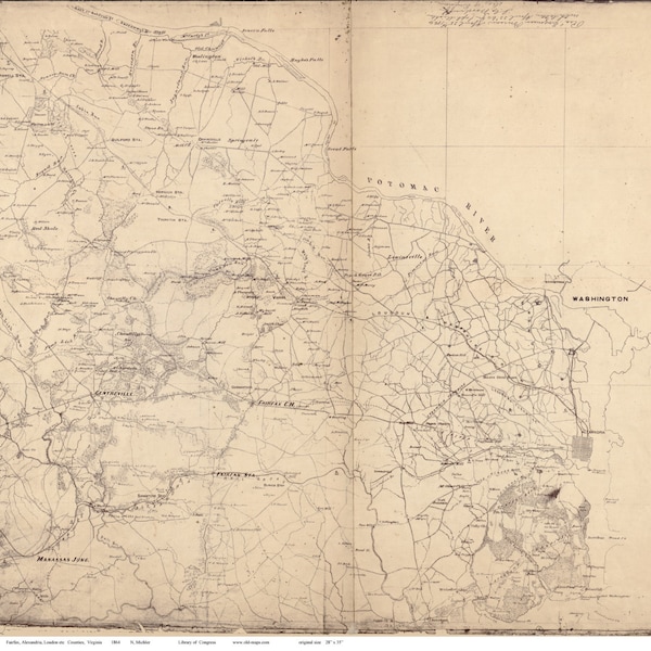 Fairfax County (PART) and part of Loudoun and Prince William Cos, Virginia 1864 - Michler - Old Wall Map - Homeowner Names - Reprint