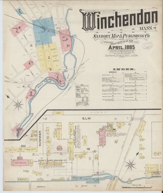 Map Of Winchendon Ma Winchendon 1885 Old Map Fire Insurance Ma Massachusetts | Etsy