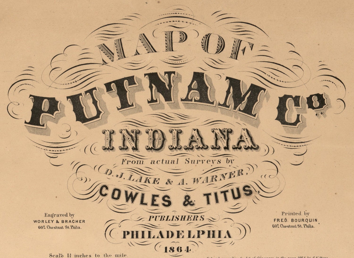 Putnam County Indiana 1864 Old Wall Map Reprint With Etsy