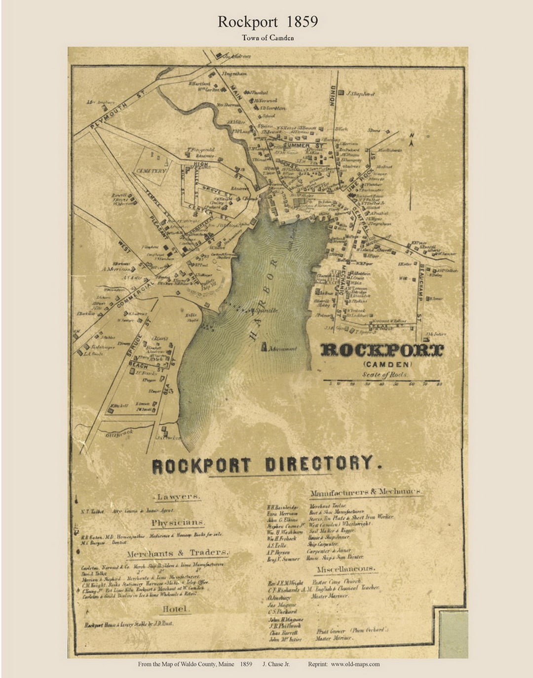 Rockport Village 1859 Old Town Map With Homeowner Names Maine Camden