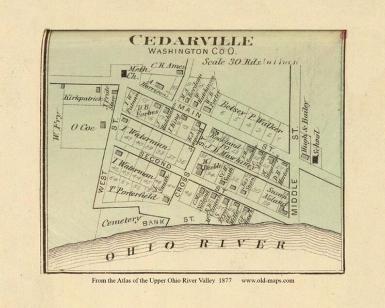 Cedarville 1877 Old Town Map Washington County Ohio Valley Etsy