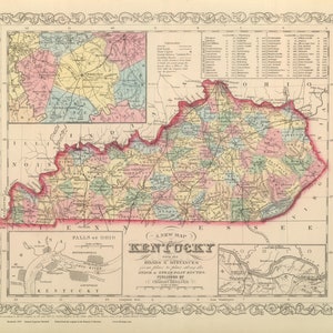 Kentucky 1859 - State Map Mitchell - Old Map Reprint