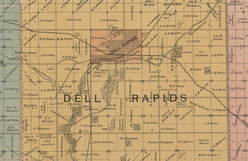 Minnehaha County South Dakota 1893 Old Wall Map with Etsy
