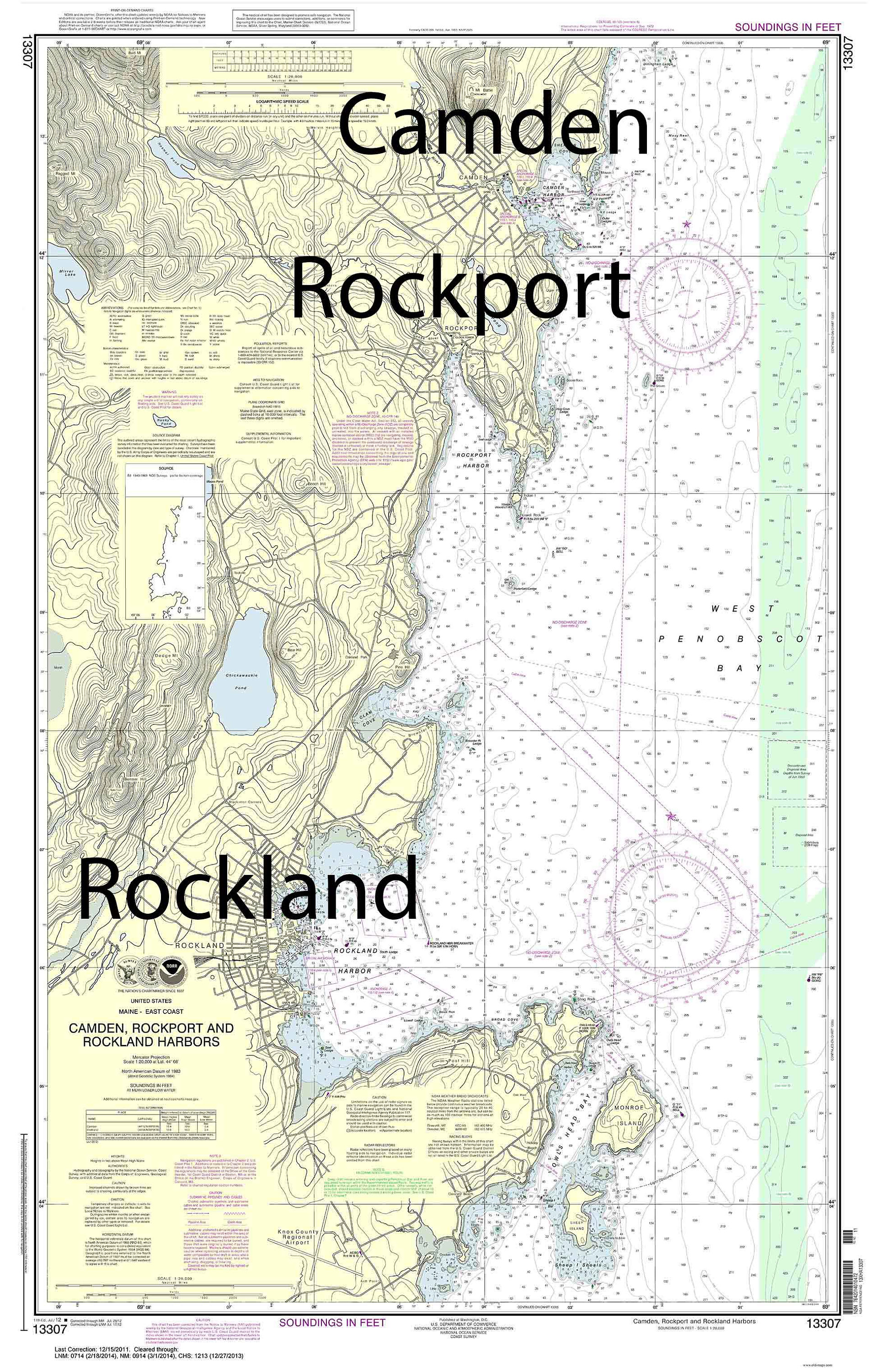 Camden Rockport & Rockland Harbors Maine 2014 Nautical Map Etsy UK