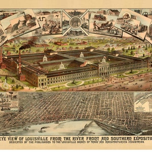 Louisville, Kentucky - 1883- Birds Eye View  Reprint