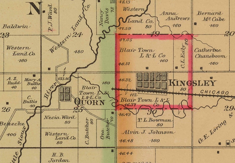 Plymouth County Iowa 1884 Old Wall Map With Landowner Names Etsy