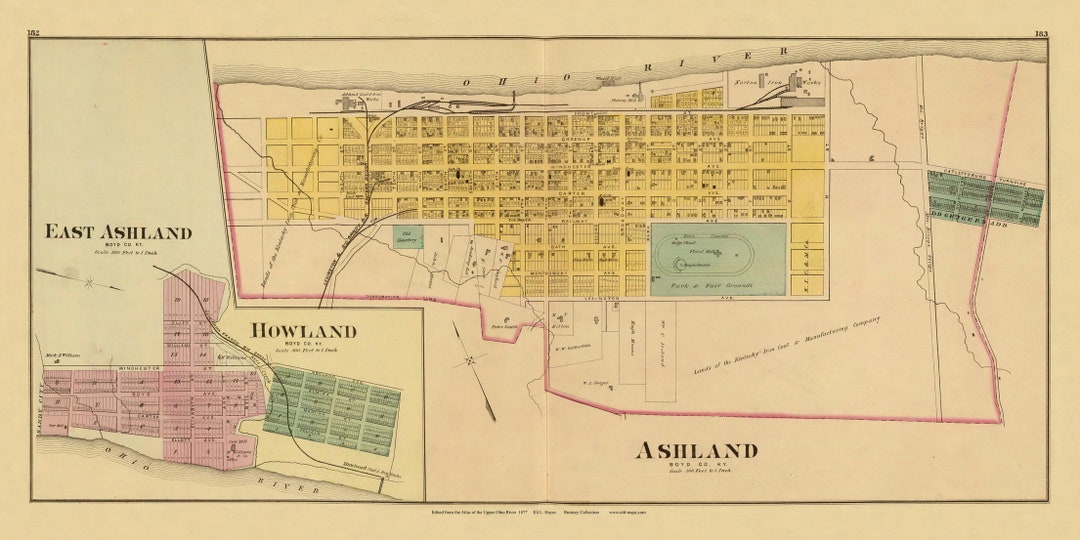 Ashland 1877 Old Town Map Boyd County Kentucky Ohio Valley Regional 182