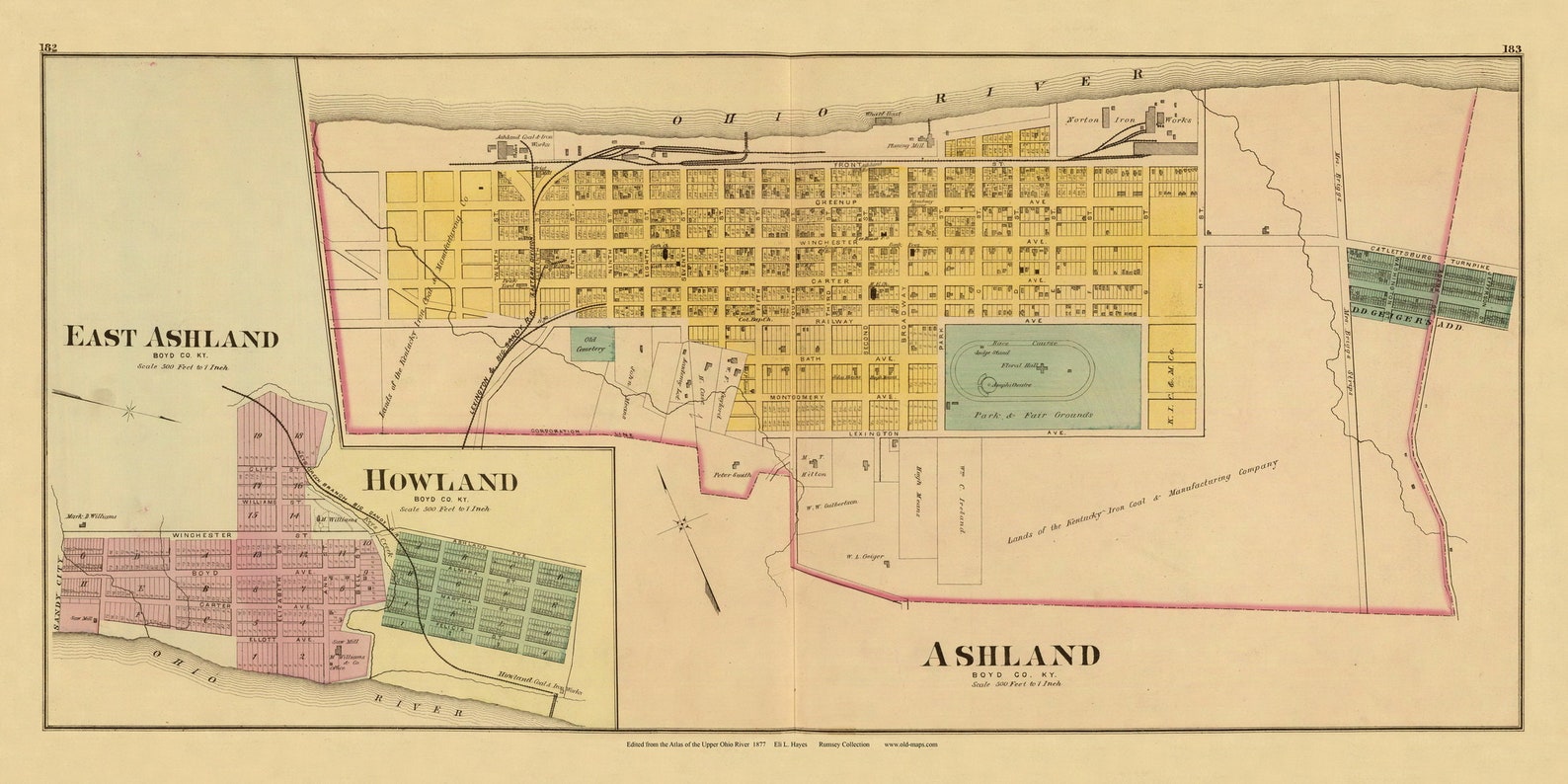 Ashland 1877 Old Town Map Boyd County Kentucky Ohio Valley Etsy