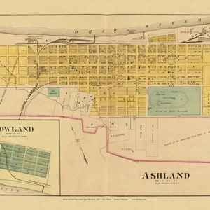 Ashland 1877 Old Town Map Boyd County Kentucky Ohio Valley Regional  - 182 - 183