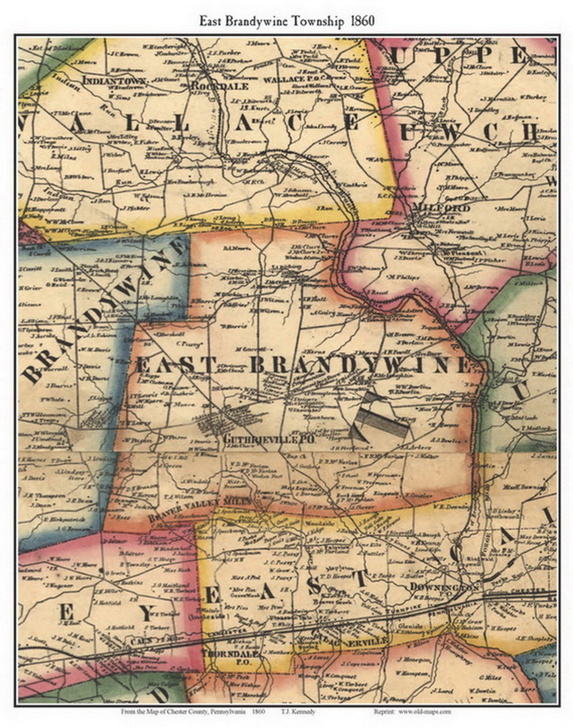 East Brandywine 1860 Old Town Map With Homeowner Names Etsy UK