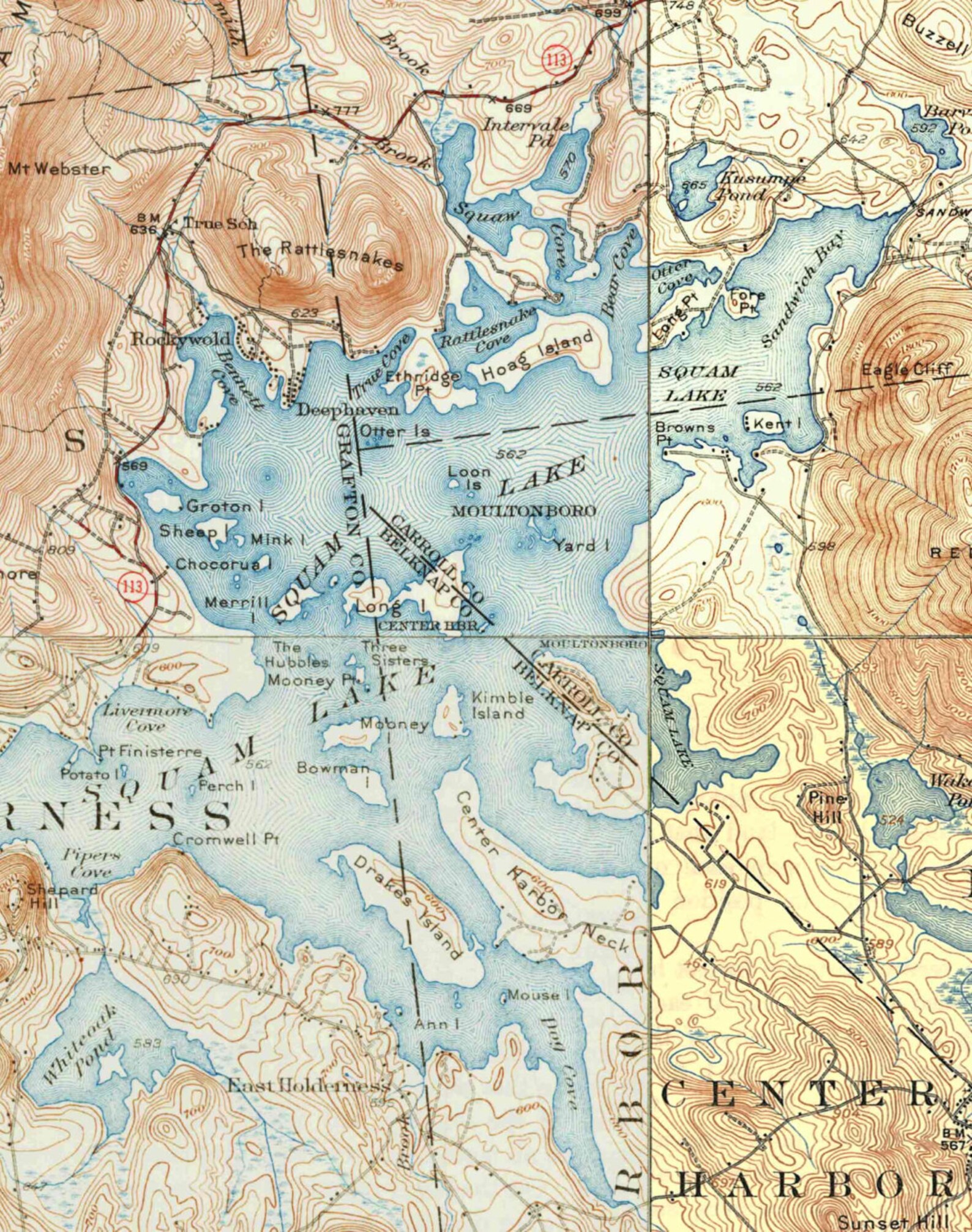 Squam Lake ca 1928 Old Topographic Map USGS Custom Etsy