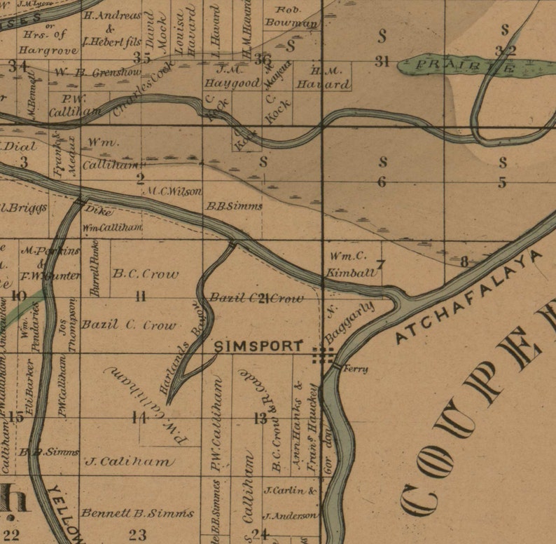 Avoyelles Parish Louisiana 1879 Old County Wall Map With Etsy
