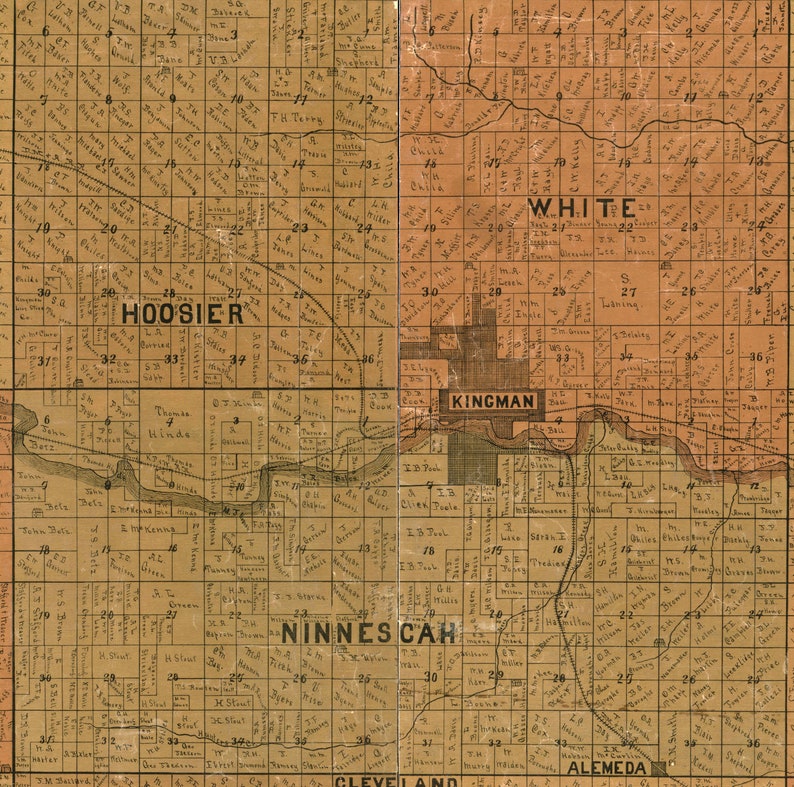 Kingman County Kansas 1887 Old Wall Map Reprint Etsy