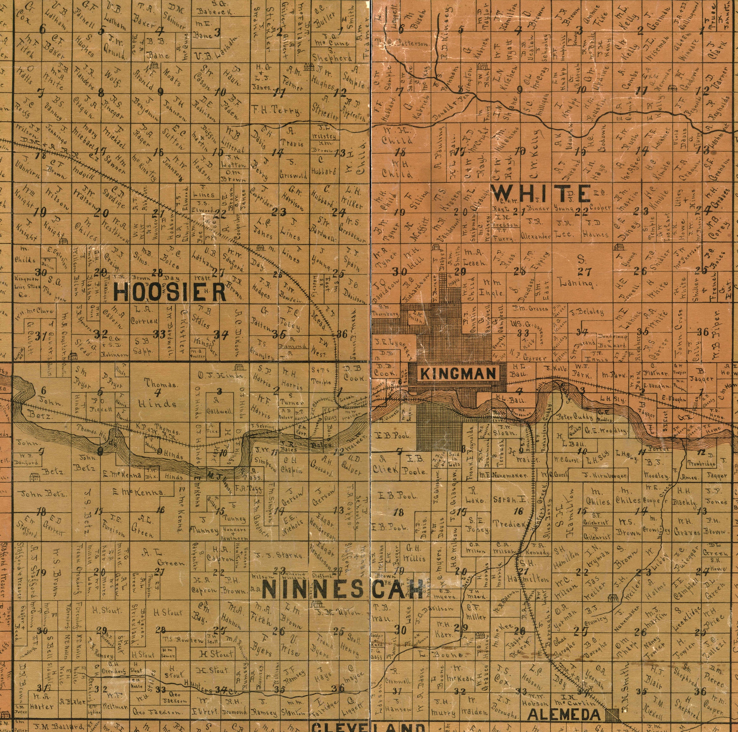 Kingman County Kansas 1887 - Old Wall Map - Reprint - Landowner Names ...
