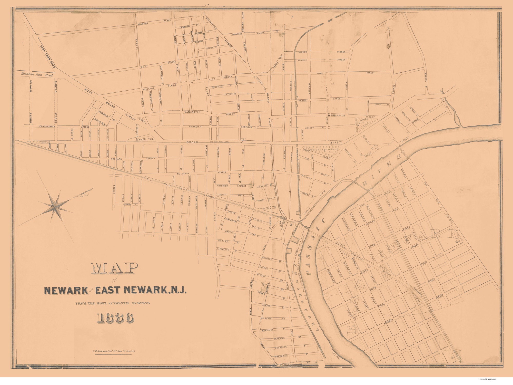 Newark New Jersey Map Newark And East Newark New Jersey 1836 Old City Map Reprint | Etsy Australia
