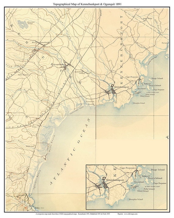 Kennebunkport & Ogunquit 1891 Old Topographic Map USGS  Custom Composite Reprint Maine