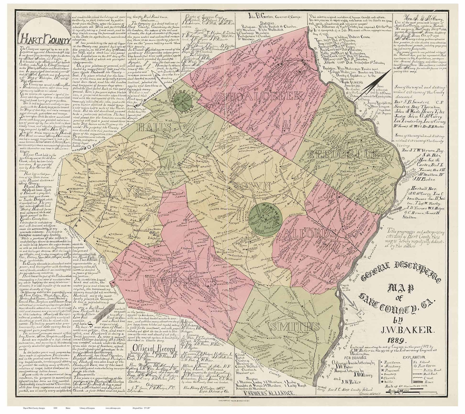 Hart County 1889 Old Map Wall Map With Homeowner Etsy