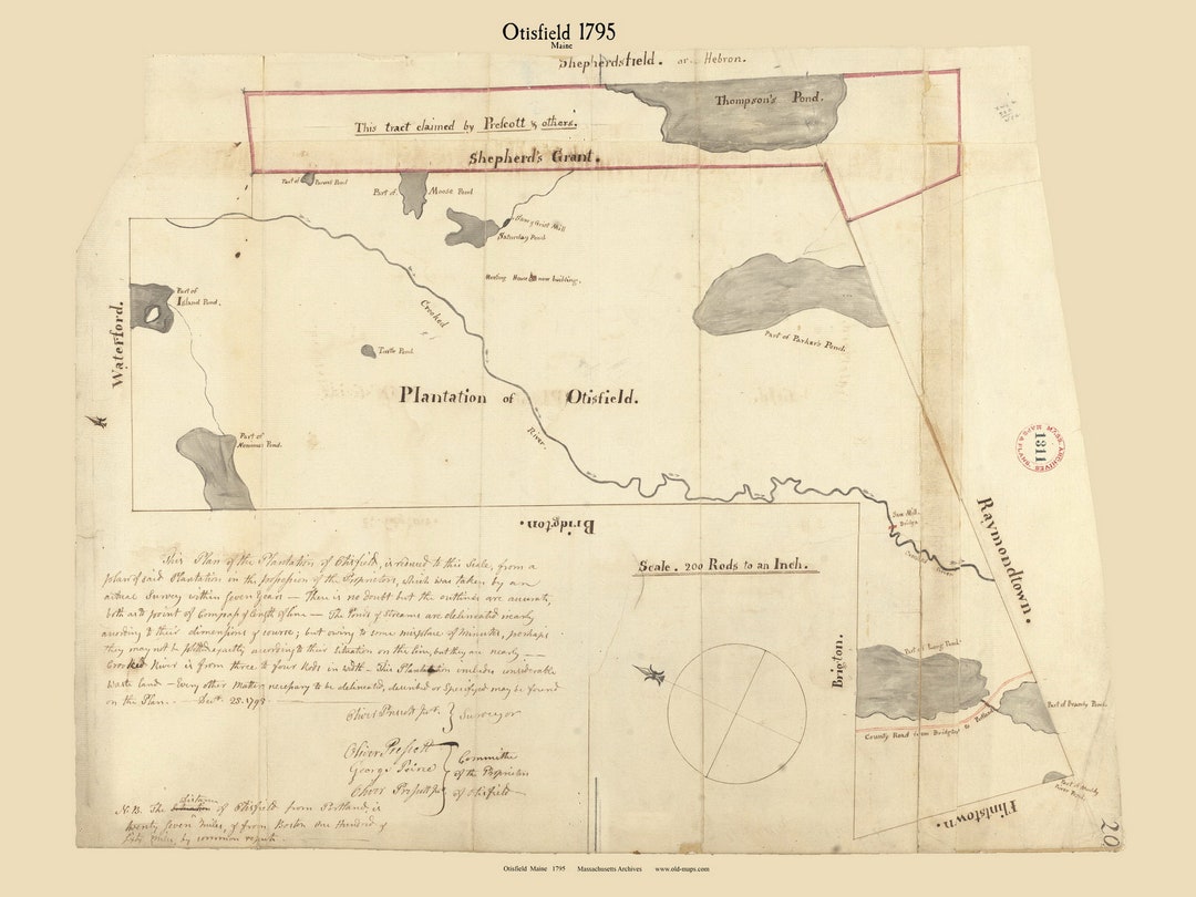 Otisfield Maine 1795 Town Plan Old Roads Reprint Etsy