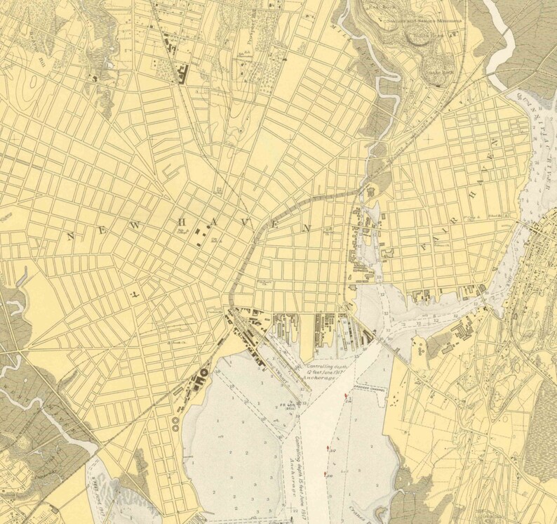 New Haven Harbor Connecticut 1918 Nautical Map Reprint Etsy