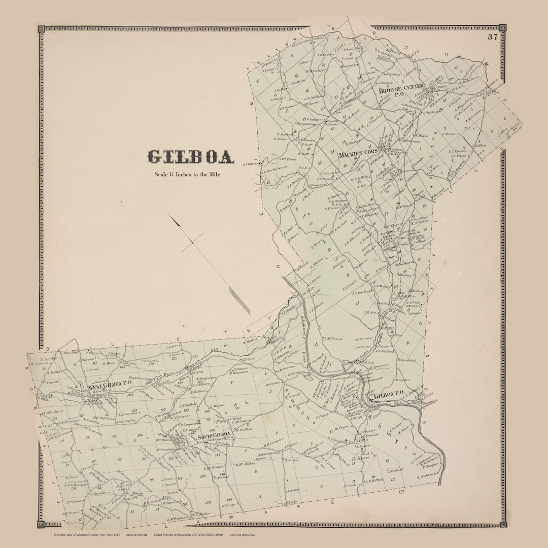 Gilboa 1866 Map Homeowner Names Reprint Schoharie Co Beers Atlas New