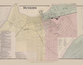 Dunkirk 1867 Village Harbor Erie Railroad Company Old Map Homeowner names  Reprint Chautauqua Co Beers Atlas New York