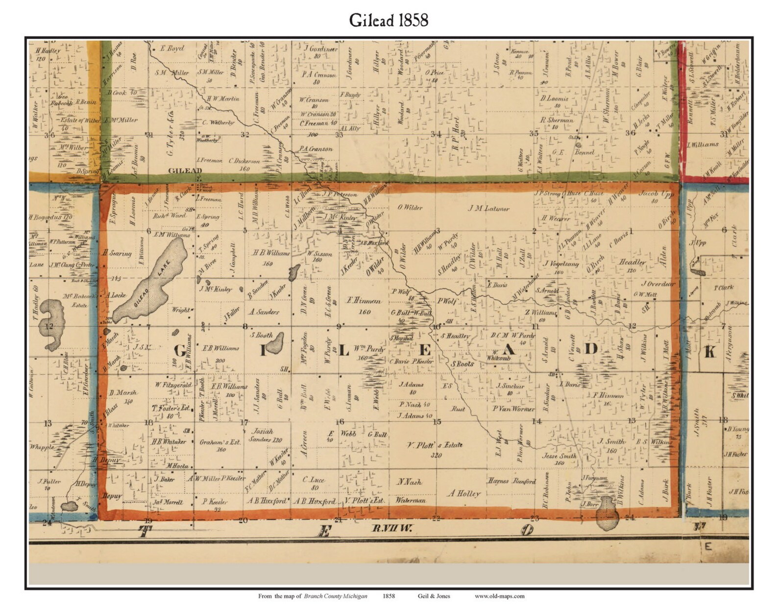 Gilead 1858 Old Town Map With Homeowner Names Gilead Lake Etsy