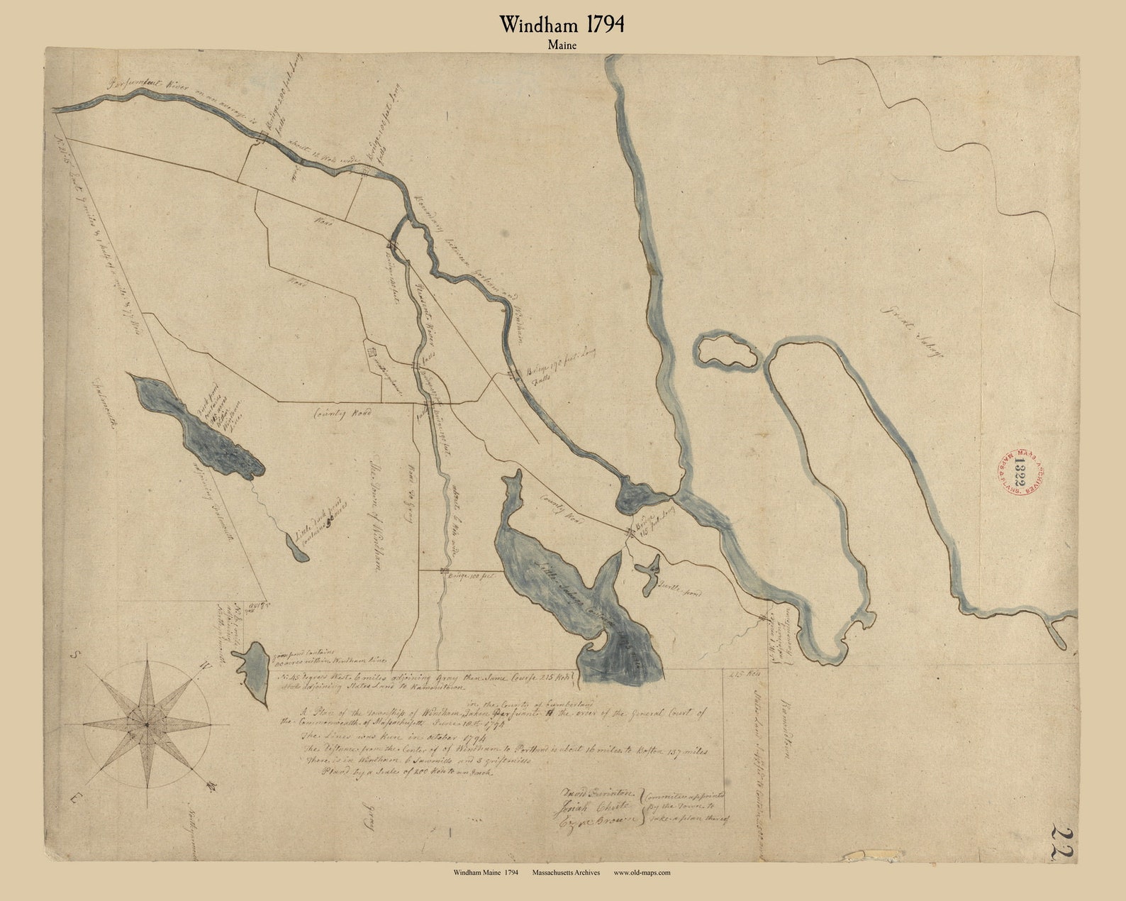 Windham Maine 1794 Town Plan Old Roads Reprint Massachusetts Archives