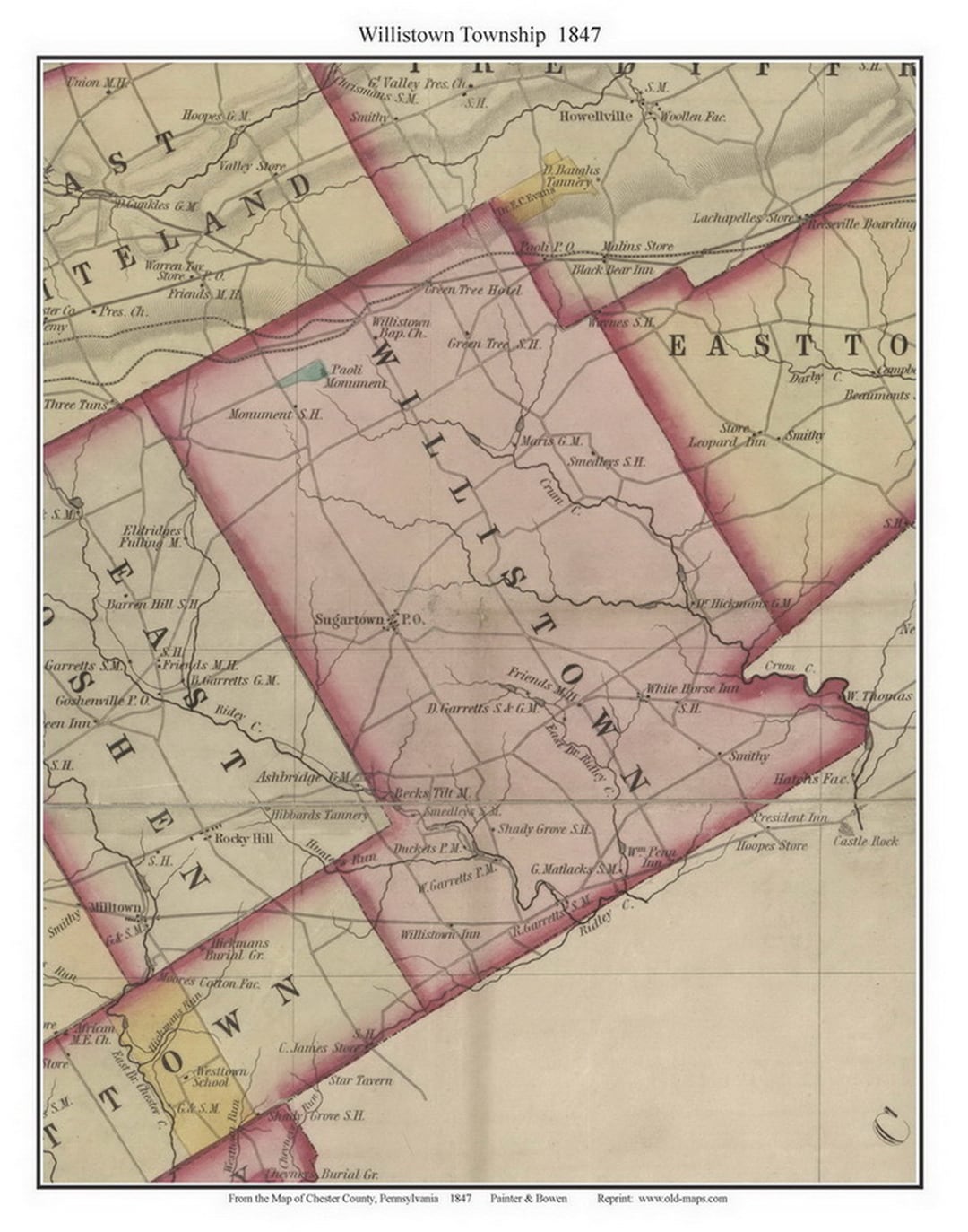 Willistown 1847 Old Town Map With Homeowner Names West Town ...