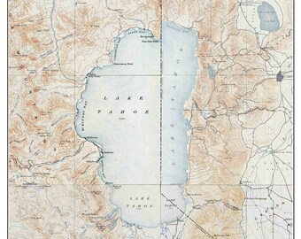 Lake Tahoe 1895 Old Topographic Map USGS  Custom Composite Reprint California