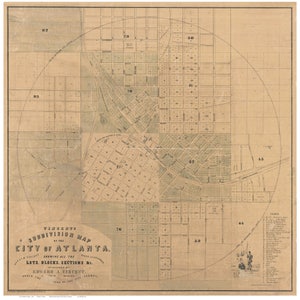 Atlanta, Georgia 1850 - City Map By E. A. Vincent   Reprint