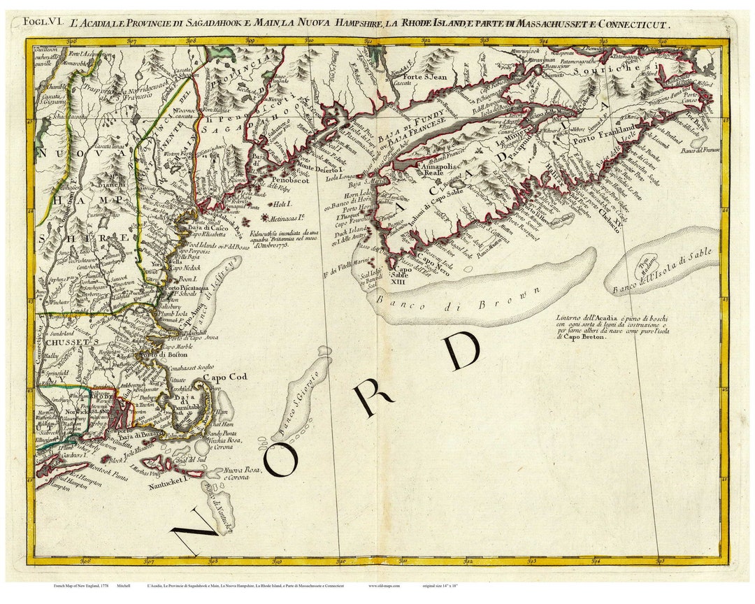 New England - 1778 Old Map Reprint - Mitchell - NE Maps - Etsy