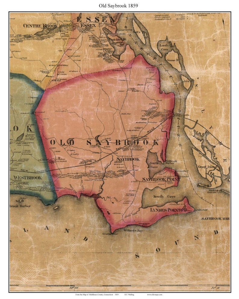 Old Saybrook 1859 Old Town Map With Homeowner Names Etsy