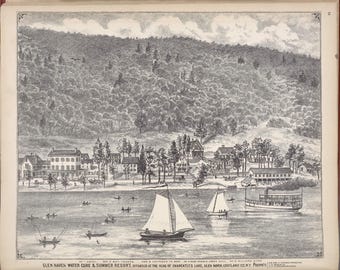 Glen Haven 1875  Glen Haven Resort Skaneatles Lake Reprint Cayuga Co Beers Atlas New York